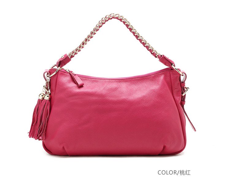 Ladies Open Zipper Genuine Leather Tassel Pendant Small Rotational Metal Strapes Four-colours Hobos