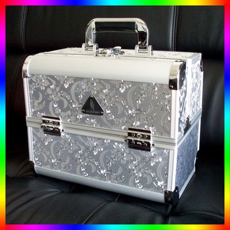 Silver Embroidery Beauty Nail Vanity Compact Makeup Case