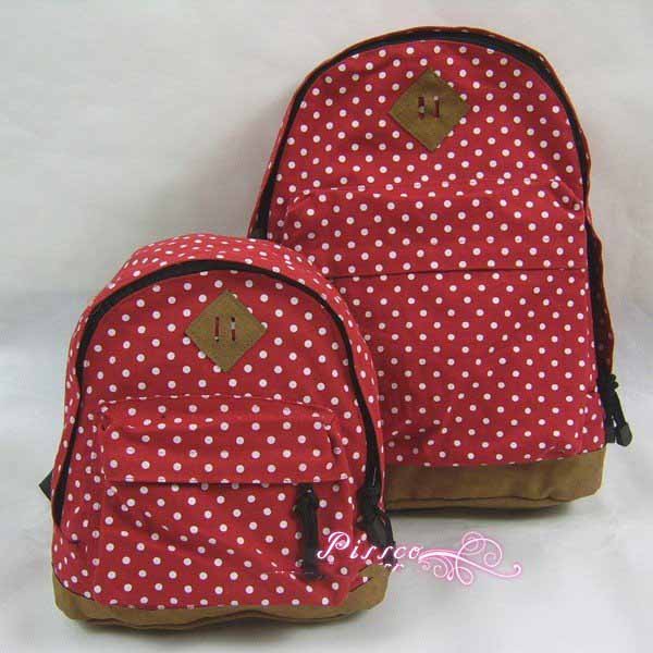 Spot Dot Canvas Zipper Backpack Parent-Child Travelling Bag