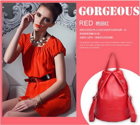 Genuine Leather Zipper Solid Red Backpacks