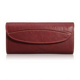 Women's Cowhide Red Wallet Open with Agraffe Flower Patterned