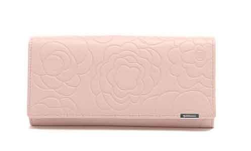 Women's PU Pink Color Wallet Open with Agraffe Rose Patterned Wallet