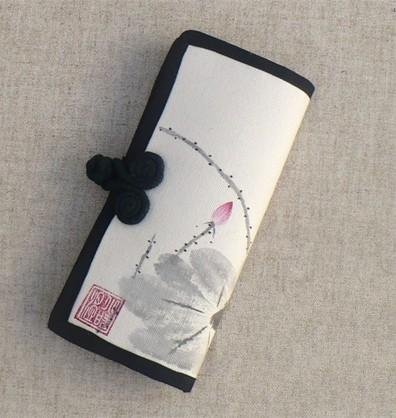 Cotton White & Black With Lotus Images Coin Purses