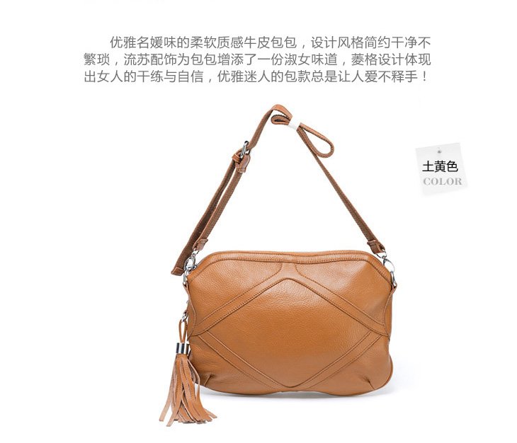 Khaki Genuine Leather With Tassel Handbag