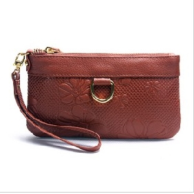 Women Embossed Thin Pure Leather Wallet Handbag Wristlets