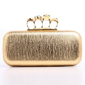 Female Golden Ring Buckle Skeleton Diamond Late Outfit Dinner Hand Bag Wristlets