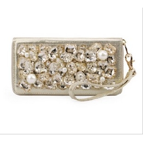 Women Pearl Crystal Leather Long Pattern Hand Bag Dinner Wallet Wristlets