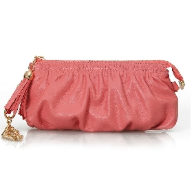 Lady Pink Wrinkle Sheepskin Hand Bag Wristlets