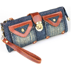 Fashion Lady Purse Jean Leather Handbag Wristlets