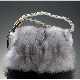 Luxurious Zip Fox Wool Handbag Purse Wristlets Bag