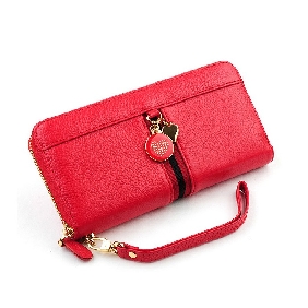 Lady Red Cowhide Leather Hand Bag Wristlets