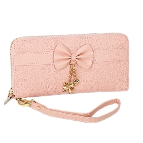 Female Cowhide Lovely Bowknot Leather Handbag Wristlets