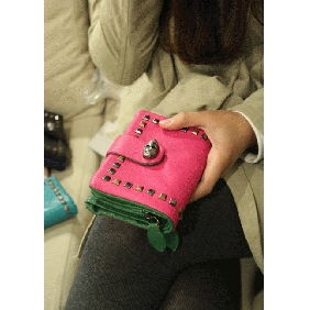 Women's Retro Lovely Rivets Skeleton Head Wallet Card Hand Bag Clutches