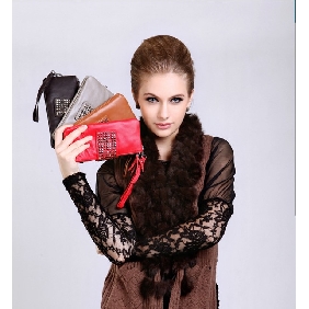 Lady's Rivet Cowhide Hand Bag Makeup Bag Wristlets