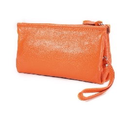 Zipper Light Orange Rectangular Shape Shopping Bags