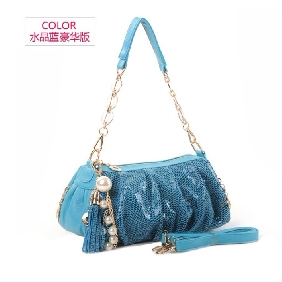 Lady Mini Genuine Leather Metal Chain Fine Shine Tassel Evening Shoulder Bags