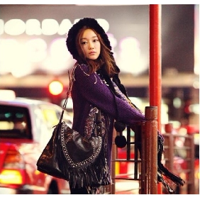 Female Exotic Fringed Soft PU Leather with Rivets & Tassels Satchel Hobos