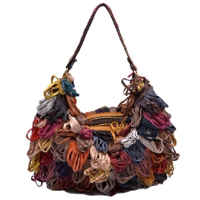 Female Sheepskin Genuine Leather Tassel Fish Scale Open Zipper Hobos