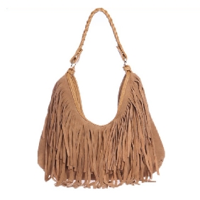 Apricot With Zipper Tassel Shopping Bags