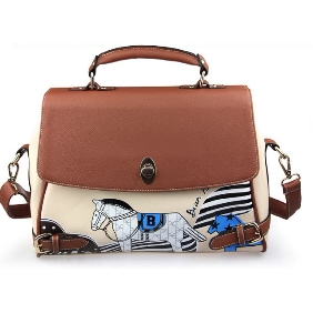With Zipper Leather Rectangular Shape Satchel