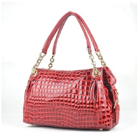 Red With Zipper Leather Shopping Bags