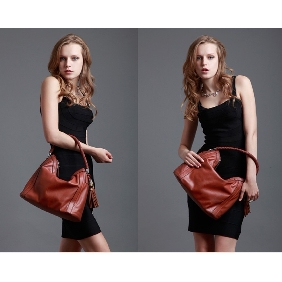 Leather Brown Rectangular Shape Shopping Bags