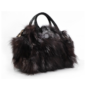 Ladies Genuine Leather Fox Fur Dorothy Bag