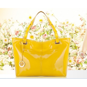 Genuine Leather Yellow Portable Satchels