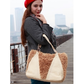 Korean PU Leather & Wool Totes Sweet Lady Shoulder Bag