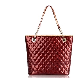 Women's European Style Lattice Chain Sewing Patent Leather Totes