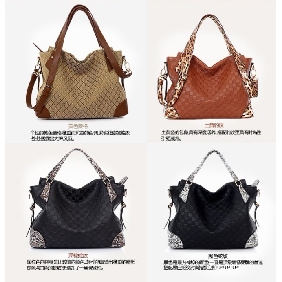 Brown PU Leather European Style Lady's Tote Check Shoulder Bag