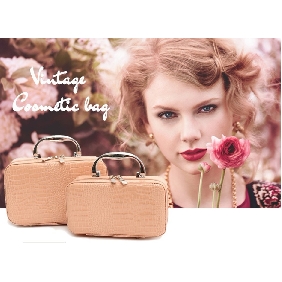 Famous Brand AR Candy Color Crocodile Pattern Leather Lady Cosmetic Bags