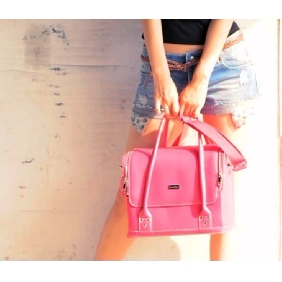 Red Fashion PU Leather Cosmetic Bag Suitcase