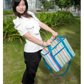 Large-capacity Stripes Nylon Picnic Bags Cooler Bag
