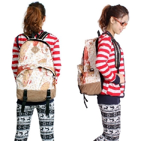 Cheap Canvas Bags Student Schoolbag European Retro Reminiscence Backpack with World Map Print