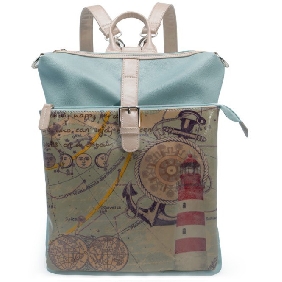 Navy Venice Map Print Backpack Cheap Cute Travelling Bag for Women