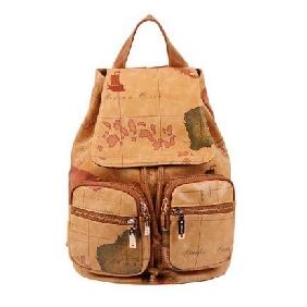 Korean Schoolbag Map Print Backpack Cute Leather Travel Bags for Women