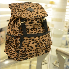 Korean Men Large Capacity Schoolbag Leopard Pattern Thick Canvas Backpack for Women