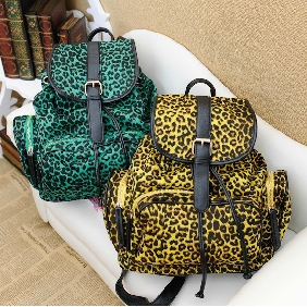 Korean Buckle Fashionable Cute Travel Bags Leopard Pattern Canvas Backpack for Women