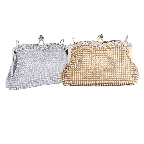 Satin European Evening Bag Lady Cute Daimond Fashionable Golden Clutches for Women