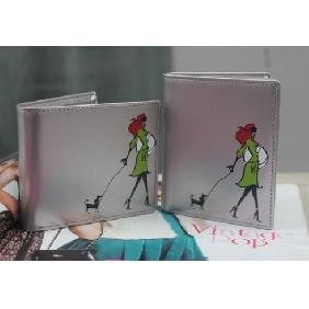 Silver Gray Cute Ladies Fashionable Genuine Leather Cowhide Cartoon Wallets for Women