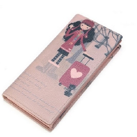 Ladies Fashionable Genuine Leather Cowhide Cute Cartoon Girl Wallets for Women