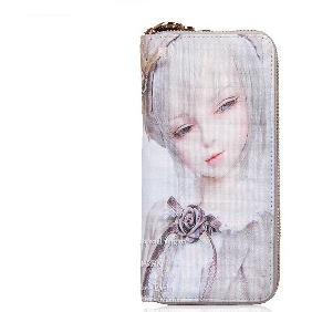 Nostalgic Zipper Cute Ladies Fashionable Genuine Leather Cowhide Cartoon Wallets for Women