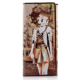 Cute Ladies Fashionable PU Leather Cartoon Girl Wallets for Women