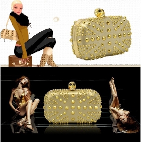 Ladies Retro British Flag Rivet Skull Evening Bag Daimond Fashionable Golden Clutches for Women  Ladies Retro British Flag Rivet Skull Evening Bag Daimond Fashionable Golden Clutches for Women