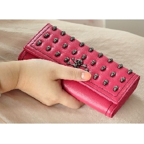 Ladies' Korean Skeleton Rivet Genuine Leather Cowhide European Style Purse Billfolds Wallets for Women