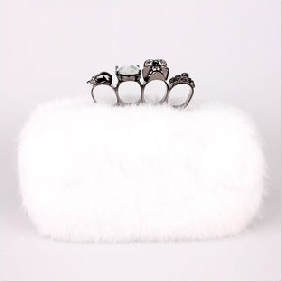 Winter Fur Female European Western Style Evening Bags Skeleton Head Ring Handbags Clutches for Women