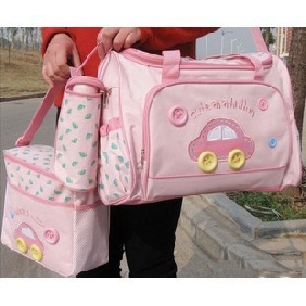 Pink Striped Cotton Fabric Zipper Carter's Waterproof Diaper Bag