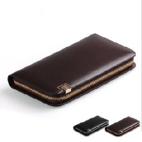 Male Genuine Leather Cowhide Business Long Vertical Zipper Korean Wallets for Men