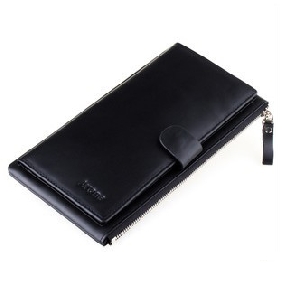 Male Black Genuine Leather Cowhide Long Vertical Business Wallets for Men